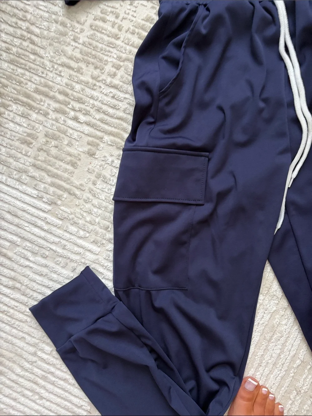 Navy Cargo Joggers with Matching Zip Crop Top Set